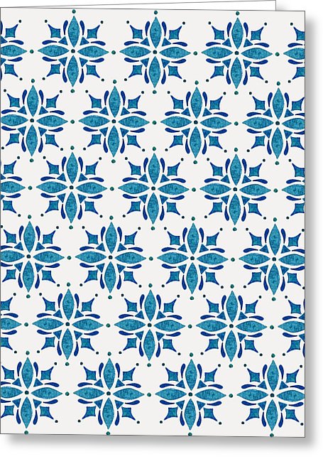 Blue Watercolor Tile Pattern - Greeting Card