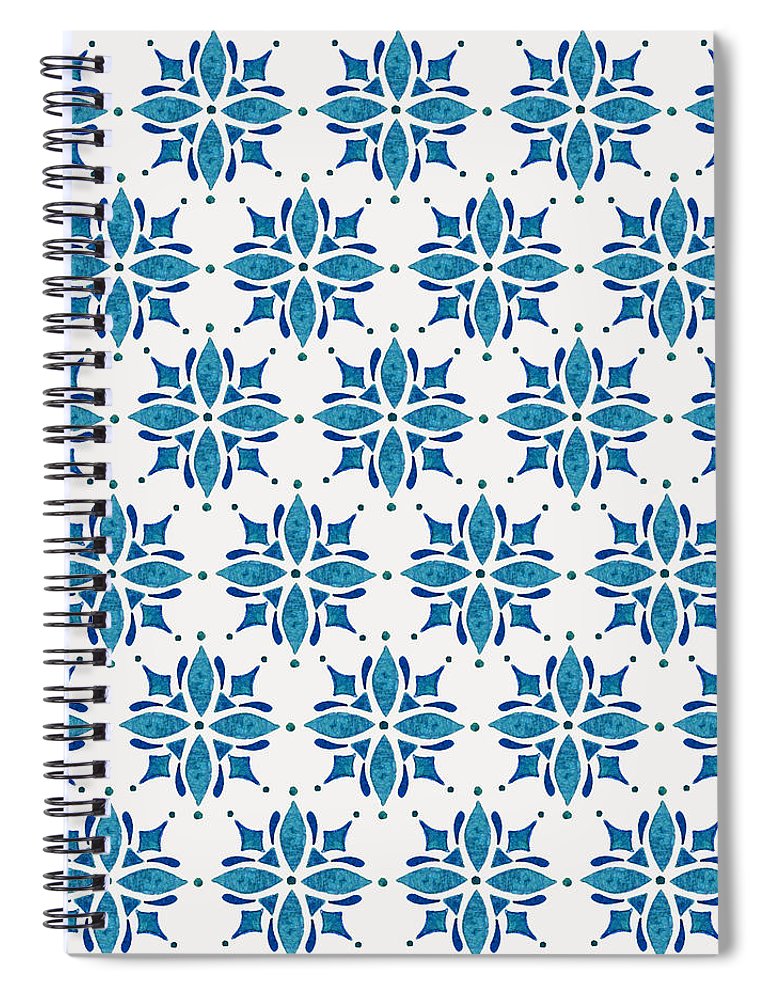 Blue Watercolor Tile Pattern - Spiral Notebook