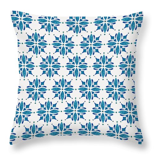 Blue Watercolor Tile Pattern - Throw Pillow