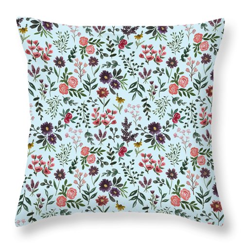 Bright Watercolor Flower - Blue - Throw Pillow