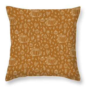 Bronze Floral Ink Pumpkin Pattern - Throw Pillow