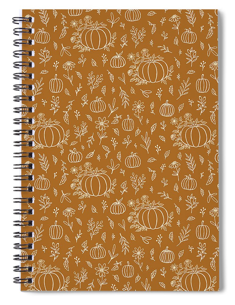Bronze Floral Ink Pumpkin Pattern - Spiral Notebook