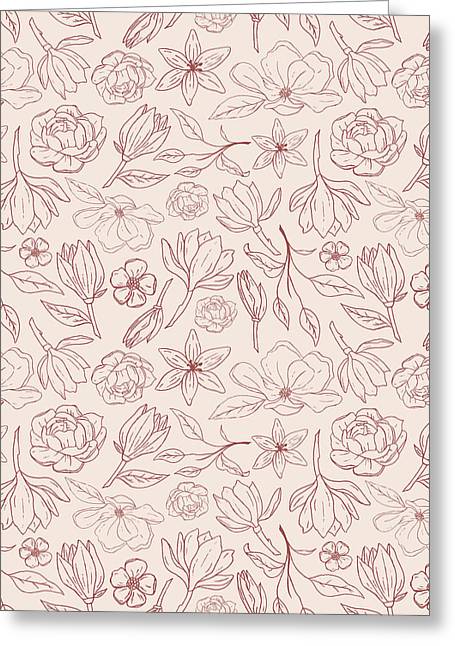 Burgundy Magnolia Pattern - Greeting Card