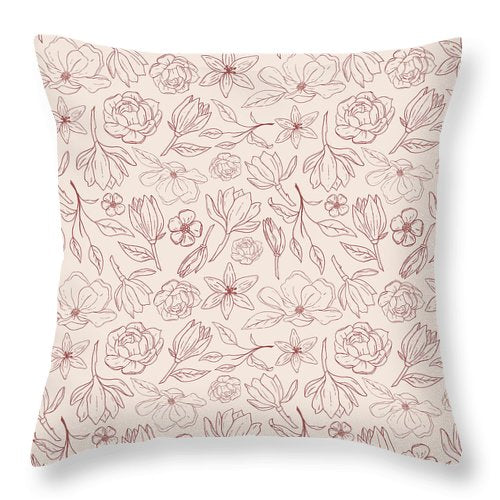 Burgundy Magnolia Pattern - Throw Pillow