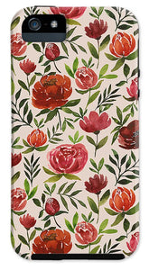 Burgundy Watercolor Floral Pattern - Phone Case