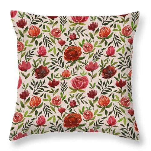 Burgundy Watercolor Floral Pattern - Throw Pillow