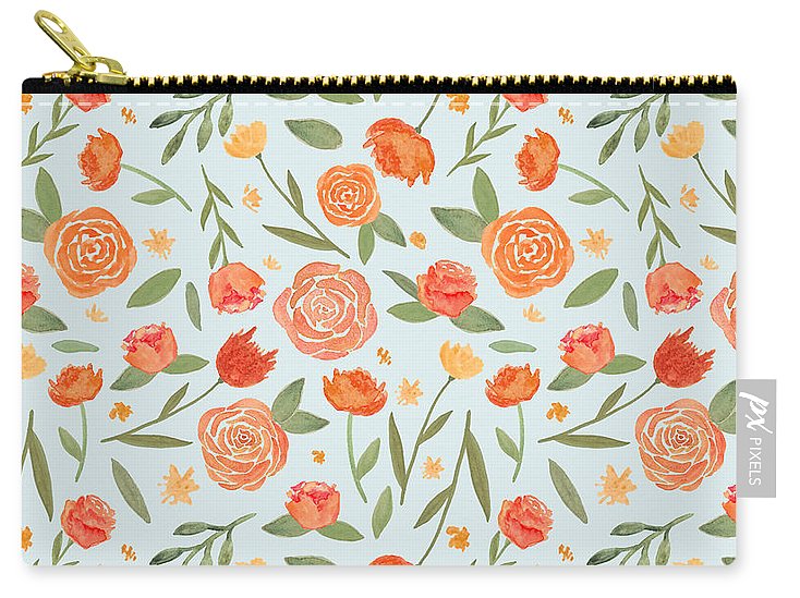 Burnt Orange Floral Pattern - Carry-All Pouch
