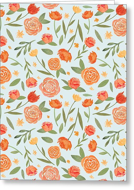 Burnt Orange Floral Pattern - Greeting Card
