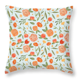 Burnt Orange Floral Pattern - Throw Pillow