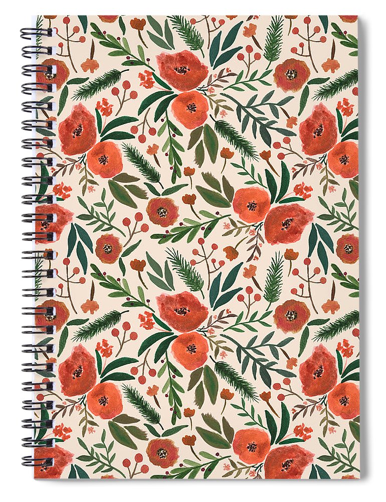 Christmas Floral Pattern - Spiral Notebook