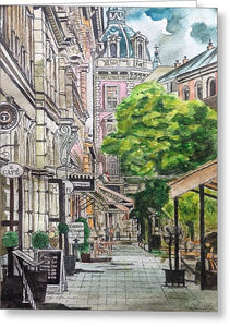 City Street In Prague - Greeting Card