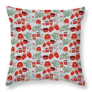 Coffee and Mittens Christmas Pattern - Throw Pillow