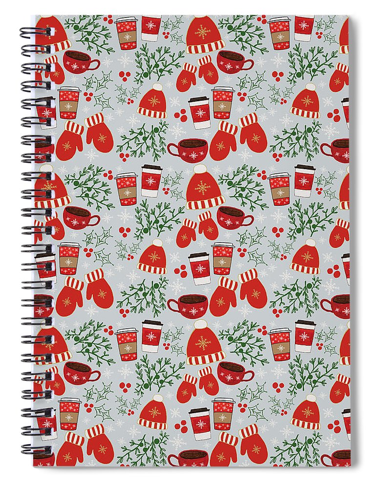 Coffee and Mittens Christmas Pattern - Spiral Notebook