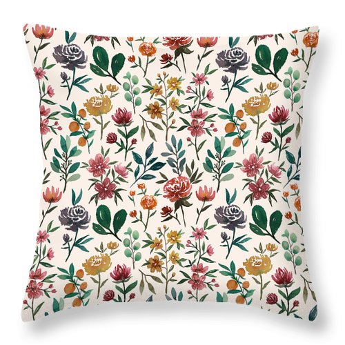 Colorful Watercolor Flowers - Throw Pillow
