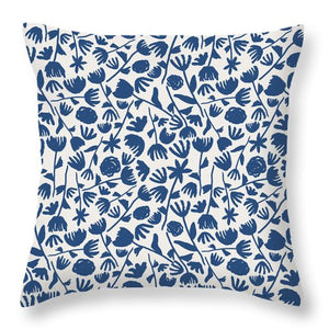 Dark Blue Floral Pattern - Throw Pillow