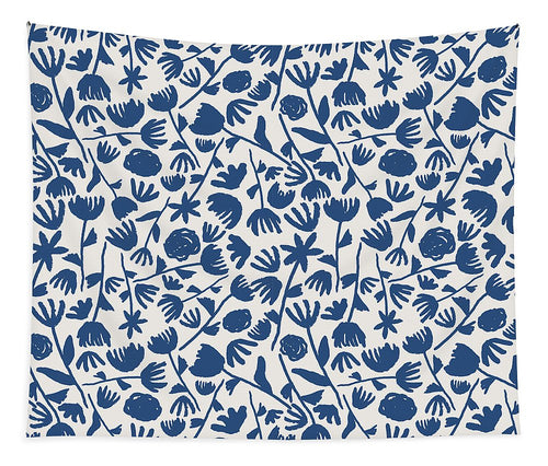 Dark Blue Floral Pattern - Tapestry