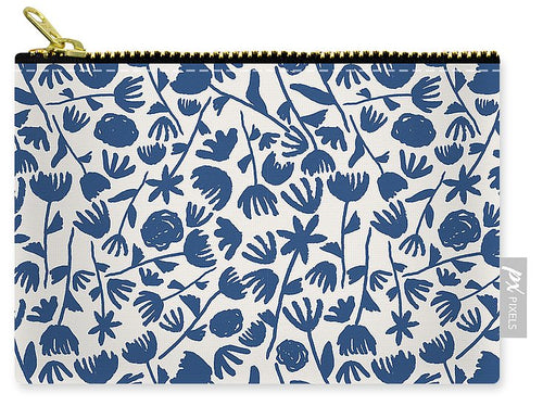 Dark Blue Floral Pattern - Carry-All Pouch