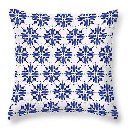 Dark Blue Tile Pattern - Throw Pillow