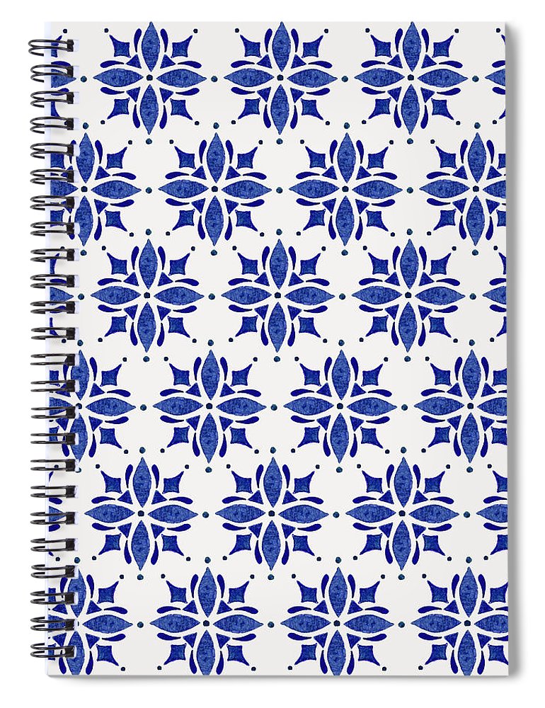 Dark Blue Tile Pattern - Spiral Notebook