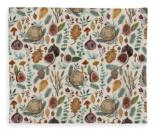 Figs, Mushrooms and Leaves Pattern - Blanket