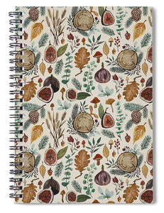 Figs, Mushrooms and Leaves Pattern - Spiral Notebook