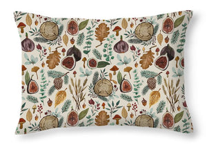 Figs, Mushrooms and Leaves Pattern - Throw Pillow