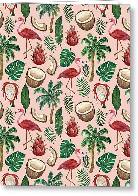 Flamingo Coconut Pattern - Greeting Card