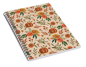 Floral Fall Pumpkin Pattern - Spiral Notebook