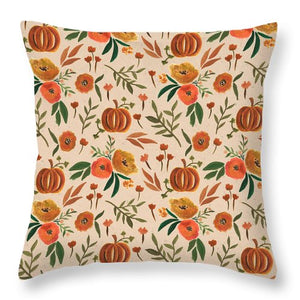 Floral Fall Pumpkin Pattern - Throw Pillow