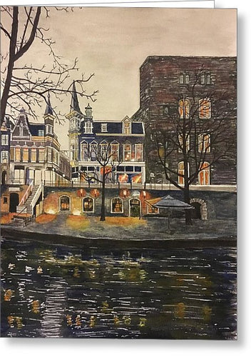 Glistening Street In Amsterdam - Greeting Card