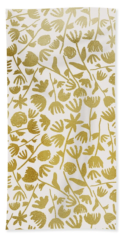 Gold Ink Floral Pattern - Bath Towel