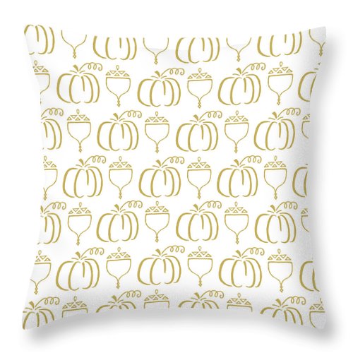 Gold Pumpkin and Acorn Pattern - Throw Pillow