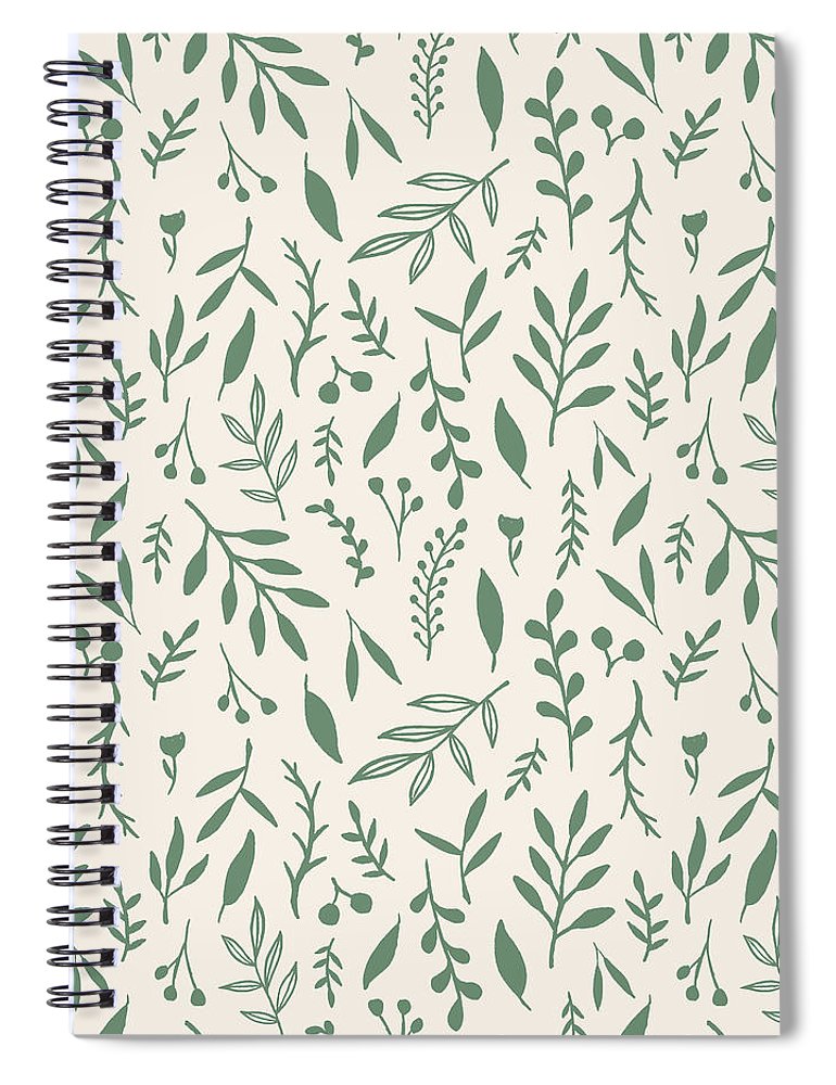 Green Falling Leaves Pattern - Spiral Notebook
