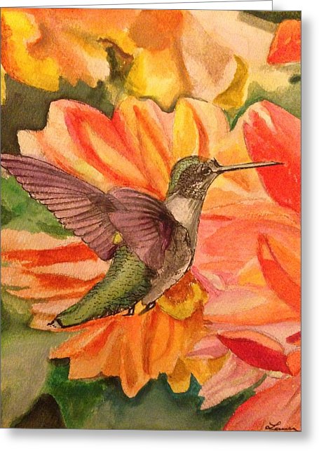 Hummingbird With Coral Flowers - Greeting Card