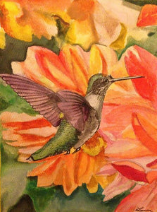 Hummingbird with Coral Flowers - Art Print