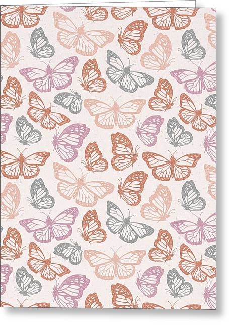 Orange and Pink Butterfly Pattern - Greeting Card
