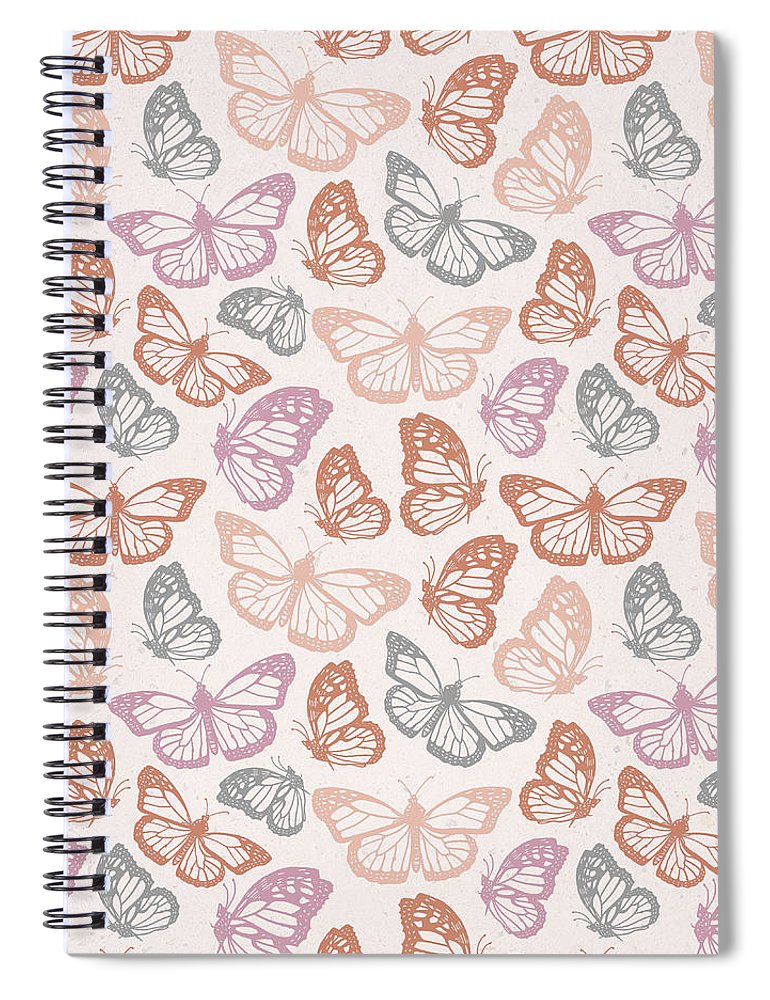Orange and Pink Butterfly Pattern - Spiral Notebook