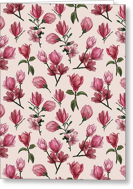 Pink Magnolia Blossoms - Greeting Card