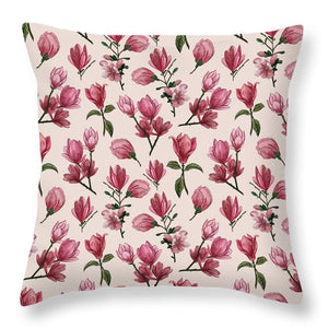 Pink Magnolia Blossoms - Throw Pillow