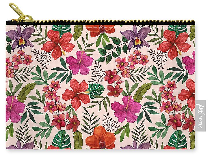 Pink Tropical Flower Pattern - Carry-All Pouch