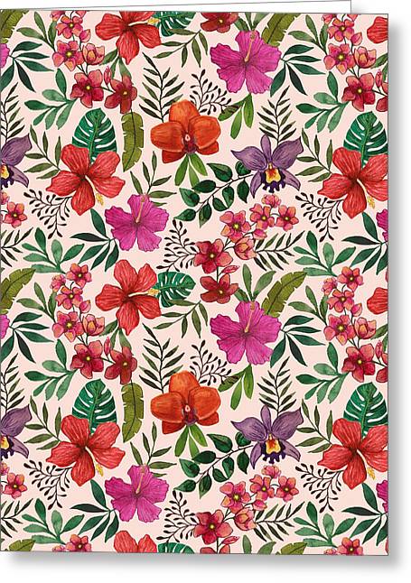 Pink Tropical Flower Pattern - Greeting Card