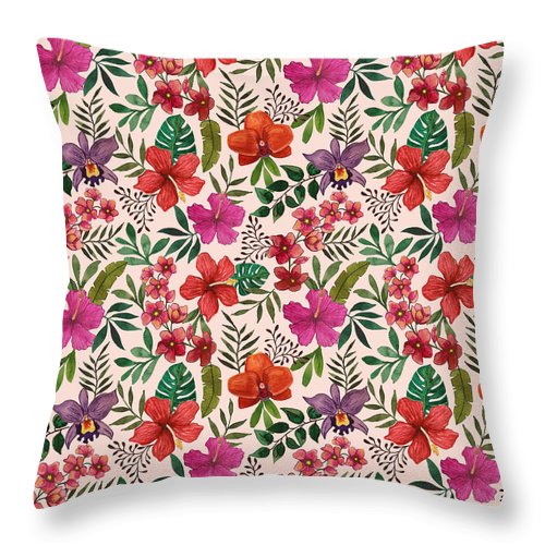 Pink Tropical Flower Pattern - Throw Pillow