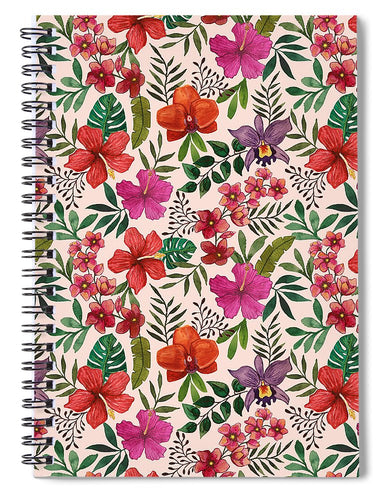 Pink Tropical Flower Pattern - Spiral Notebook