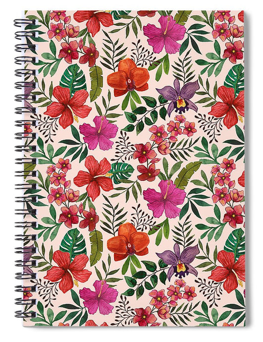 Pink Tropical Flower Pattern - Spiral Notebook