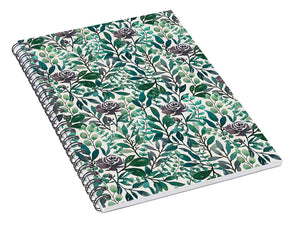 Purple Flowers and Eucalyptus Leaves - Spiral Notebook