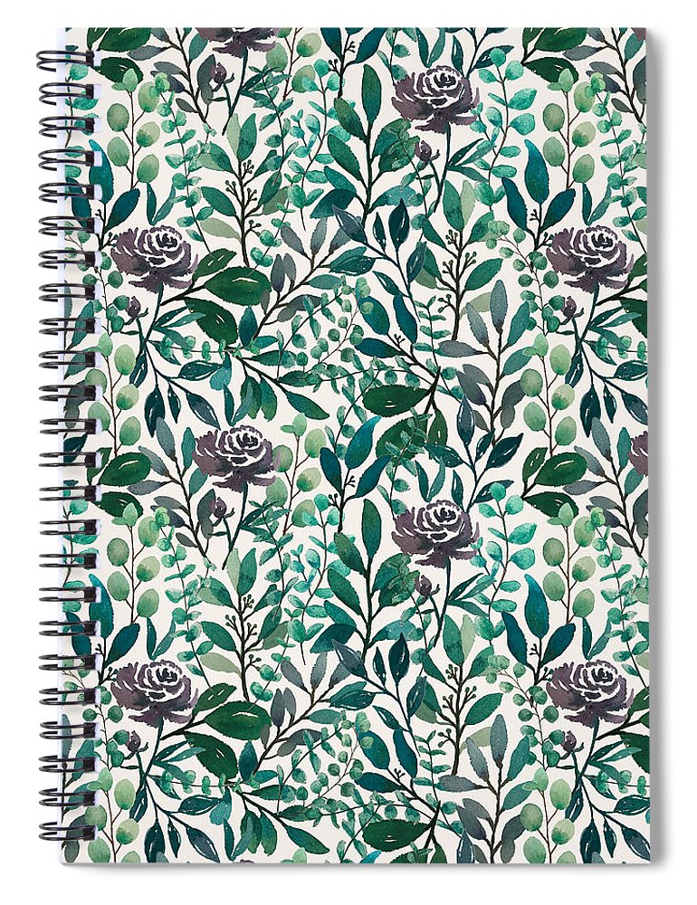 Purple Flowers and Eucalyptus Leaves - Spiral Notebook