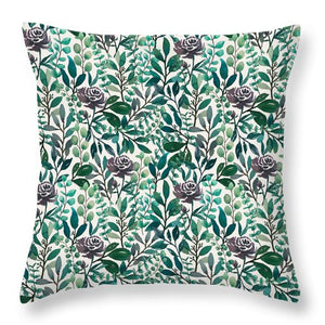 Purple Flowers and Eucalyptus Leaves - Throw Pillow
