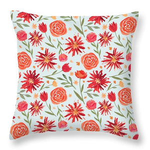 Red Flower Burst Pattern - Throw Pillow