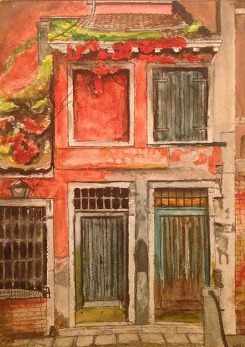 Red Wall Doorways in Italy - Art Print