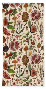 Rose hips, fruit, and leaves  - Beach Towel